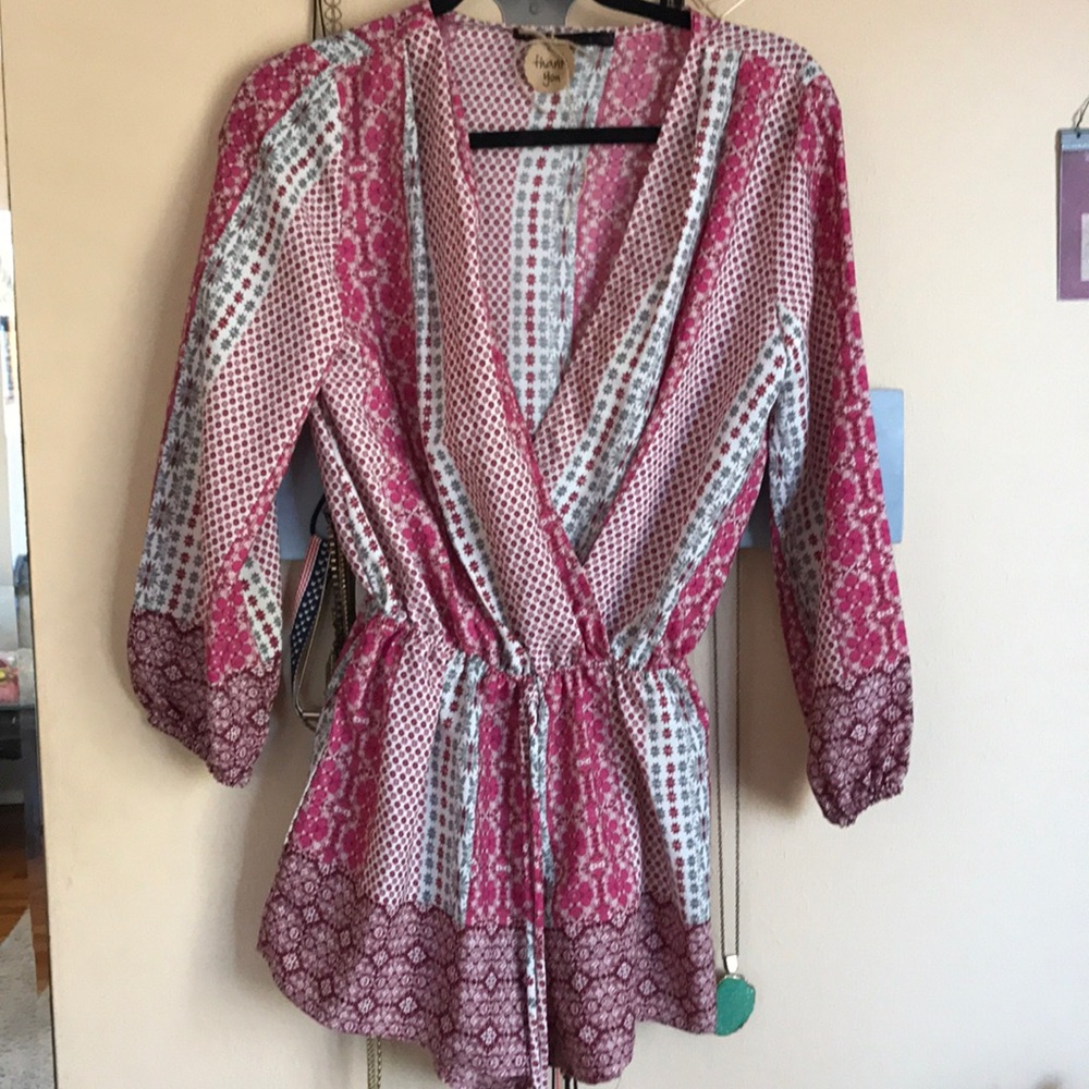 Pink And White Patterned Romper - image 4